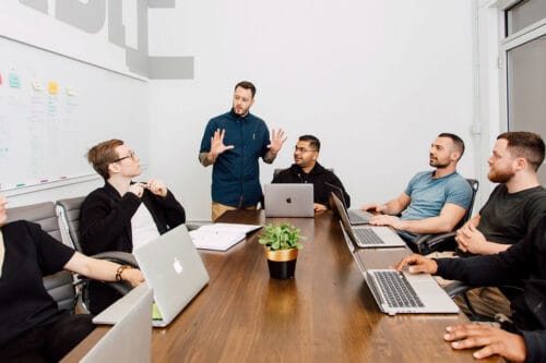 social media marketing team working on strategies